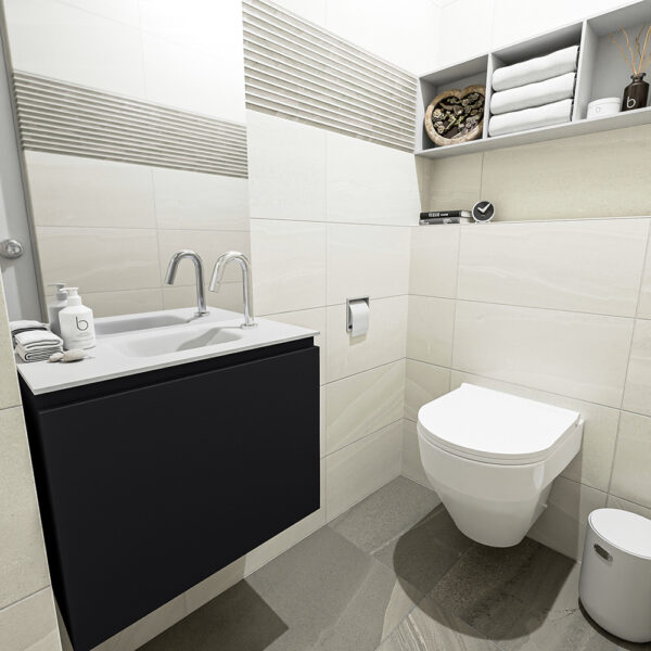 MONDIAZ OLAN 60cm toiletmeubel urban. LEX wastafel talc positie midden. Met 1 kraangat