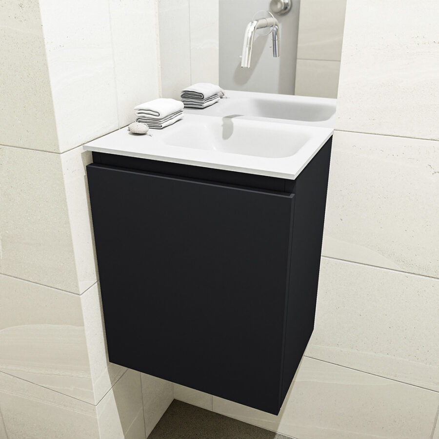 MONDIAZ OLAN 40cm toiletmeubel urban. LEX wastafel talc positie rechts. Zonder kraangat - Afbeelding 3