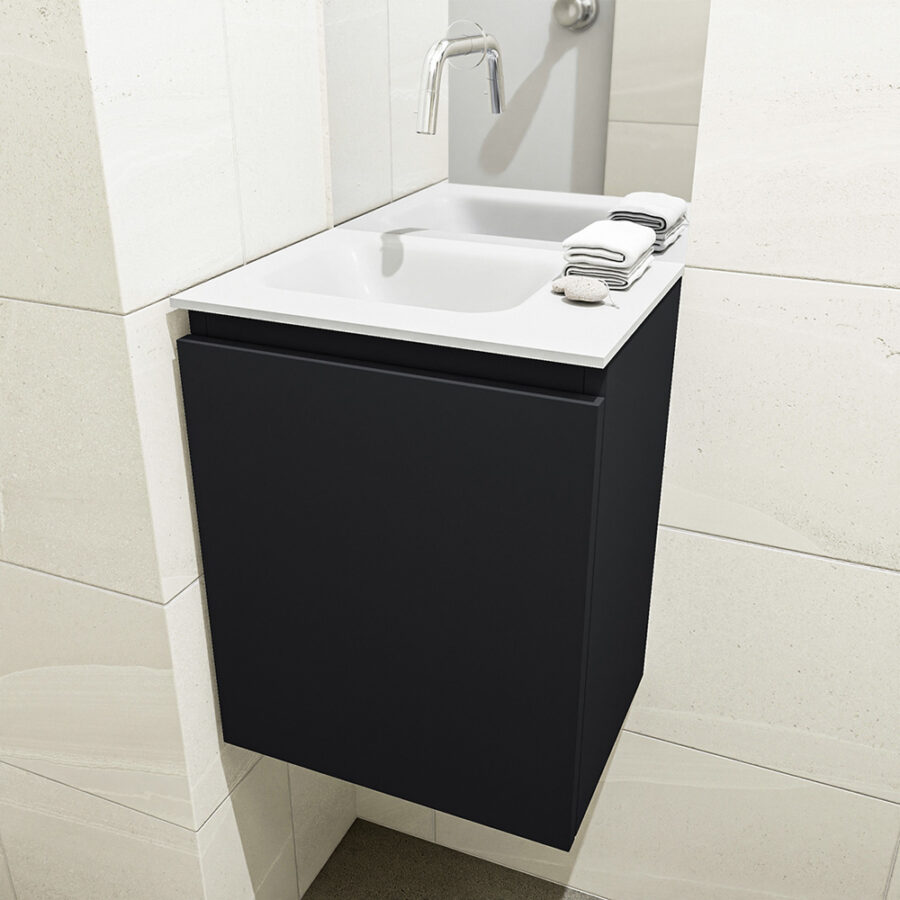 MONDIAZ OLAN 40cm toiletmeubel urban. LEX wastafel talc positie links. Zonder kraangat - Afbeelding 3
