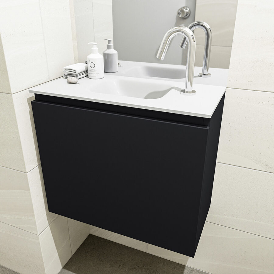 MONDIAZ OLAN 60cm toiletmeubel urban. LEX wastafel talc positie midden. Met 1 kraangat - Afbeelding 3