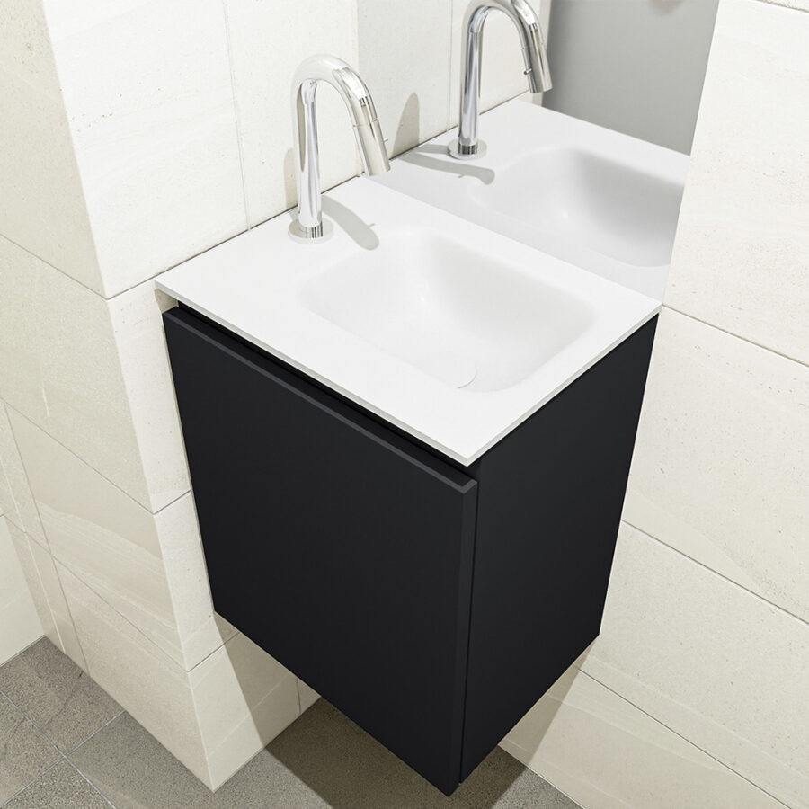 MONDIAZ OLAN 40cm toiletmeubel urban. LEX wastafel talc positie rechts. Met 1 kraangat - Afbeelding 2