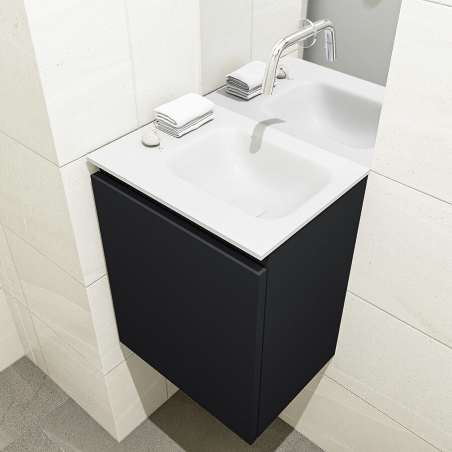 MONDIAZ OLAN 40cm toiletmeubel urban. LEX wastafel talc positie rechts. Zonder kraangat - Afbeelding 2