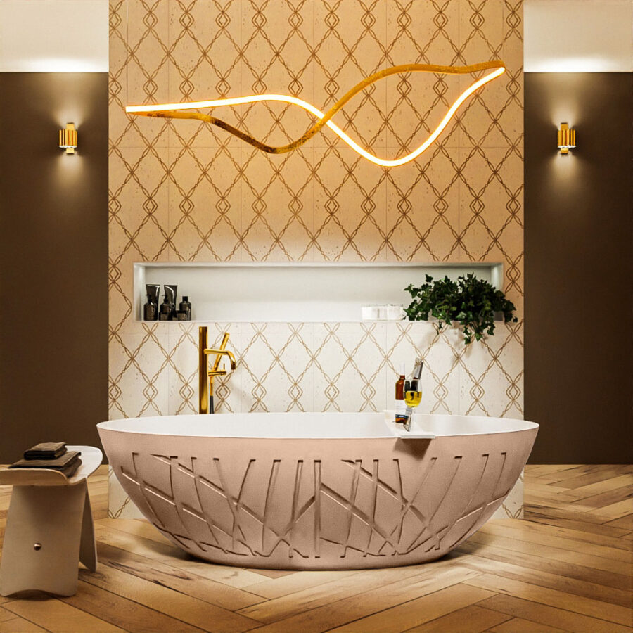 MONDIAZ HOLM vrijstaand bad 180x85cm kleur Rosee / Talc - Afbeelding 4