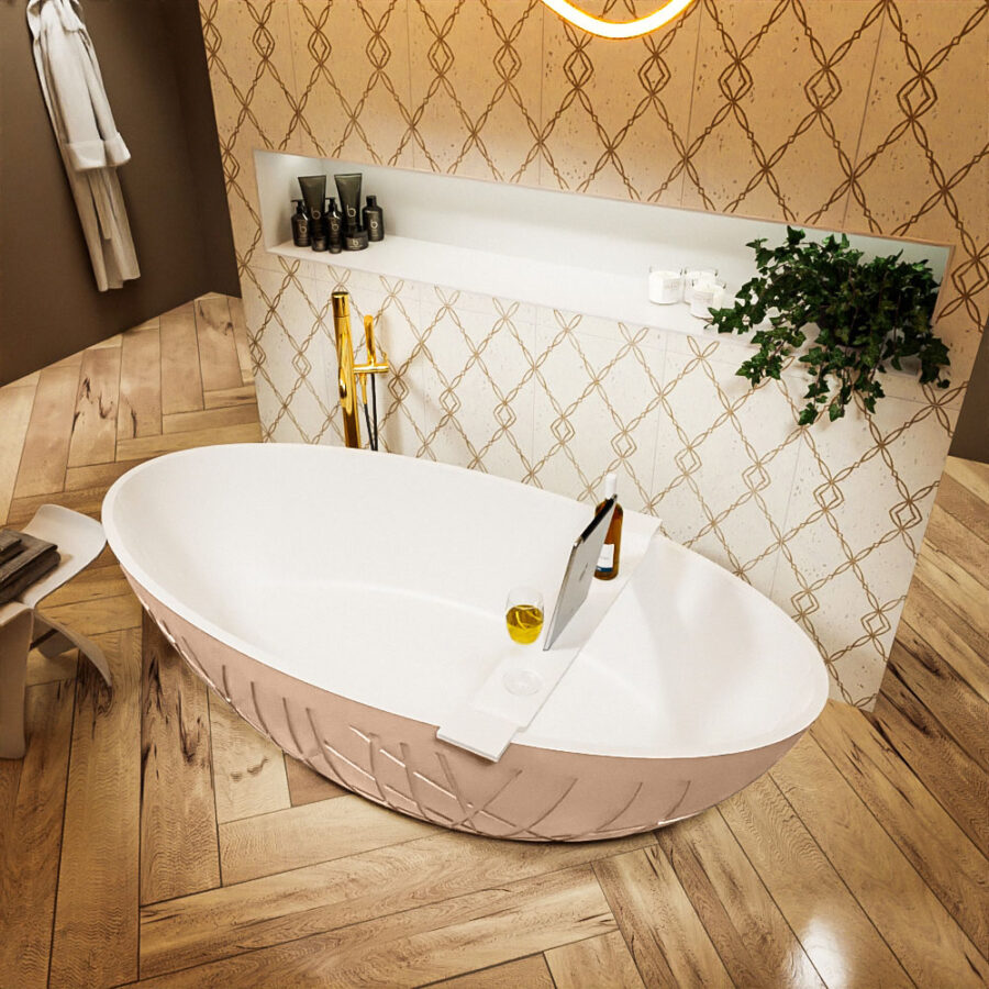 MONDIAZ HOLM vrijstaand bad 180x85cm kleur Rosee / Talc - Afbeelding 2