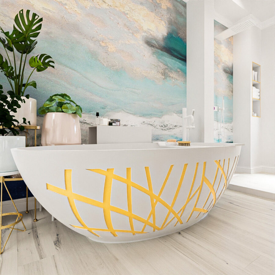 MONDIAZ HOLM DESIGN  vrijstaand bad 180x85cm kleur Ocher / Talc - Afbeelding 4