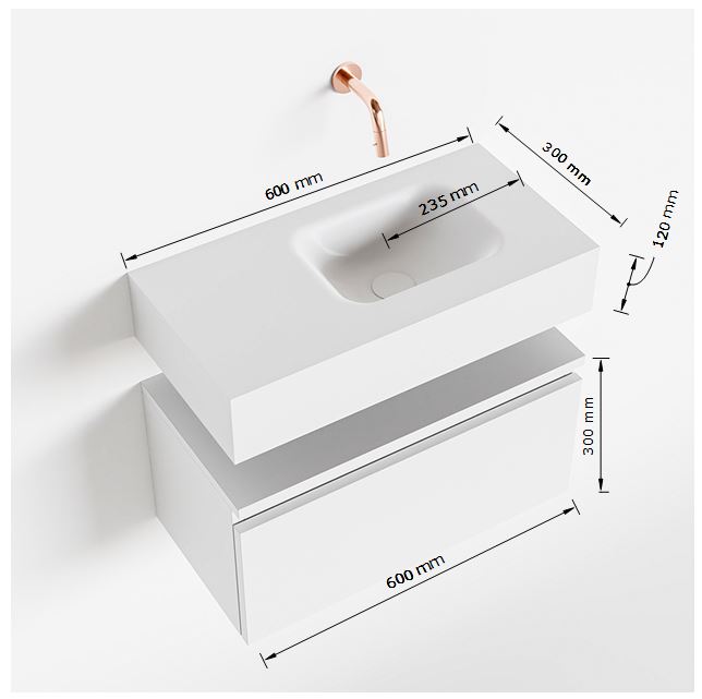 MONDIAZ ANDOR 60cm toiletmeubel washed oak. LEX 60cm wastafel talc positie rechts. Zonder kraangat - Afbeelding 5