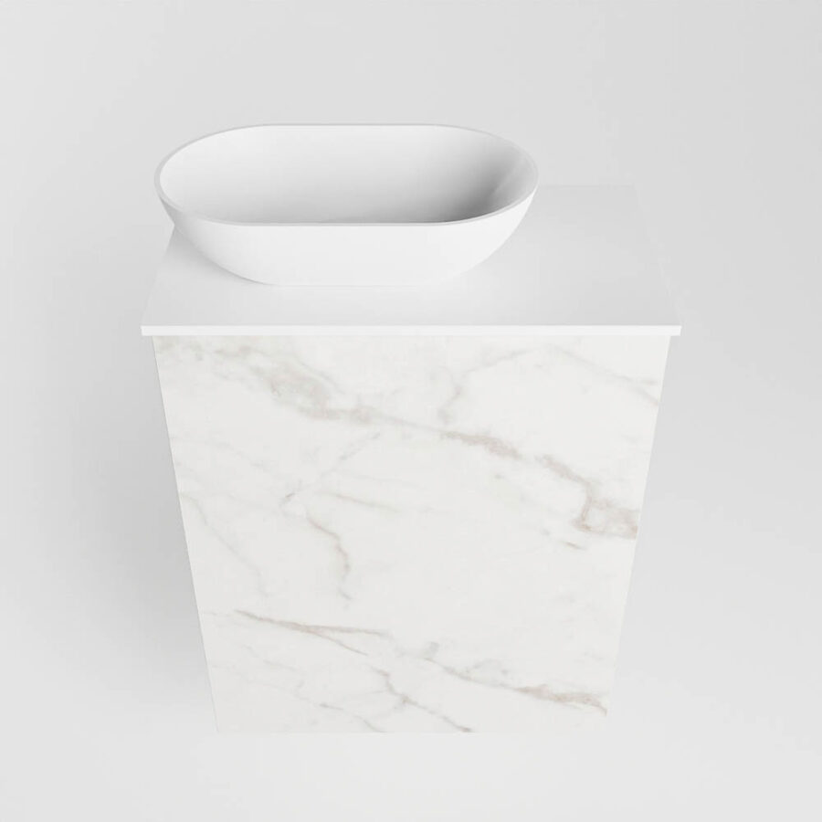 MONDIAZ FOWY toiletmeubel 40cm kleur Carrara. Waskom positie links kleur talc | talc. Met 1 kraangat - Afbeelding 5