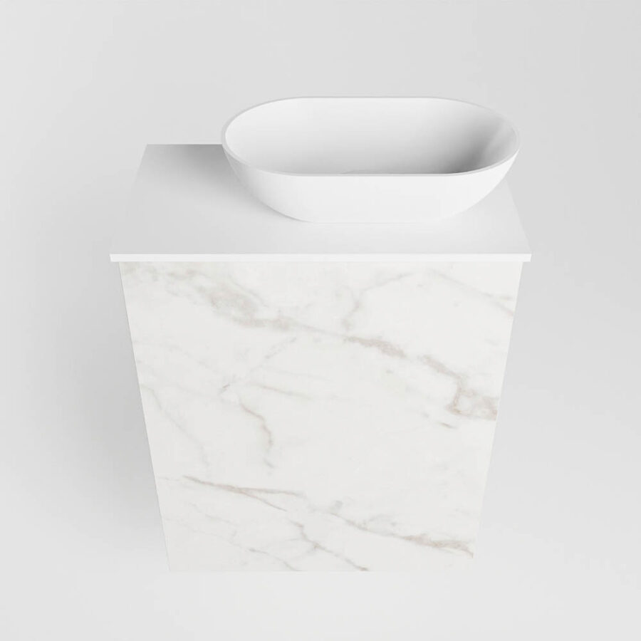 MONDIAZ FOWY toiletmeubel 40cm kleur Carrara. Waskom positie rechts kleur talc | talc. Met 1 kraangat - Afbeelding 5
