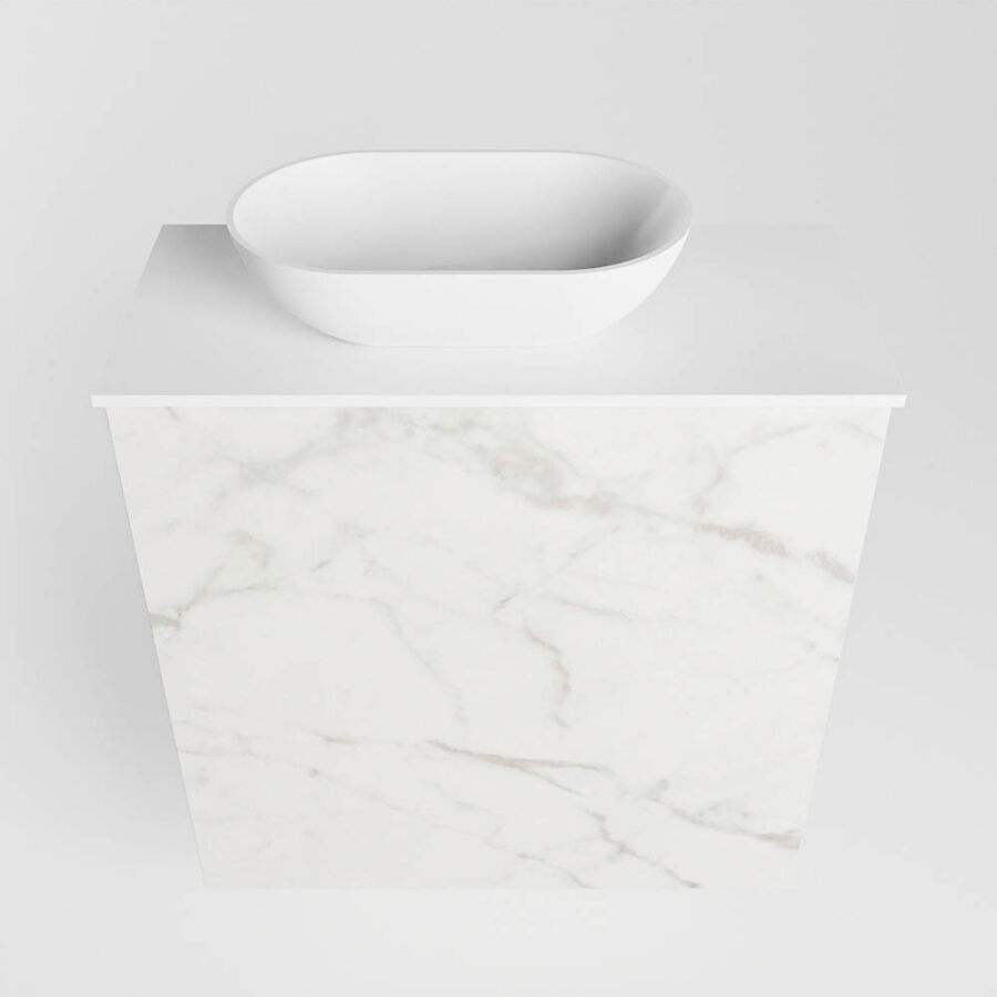 MONDIAZ FOWY toiletmeubel 50cm kleur Carrara. Waskom positie links kleur talc | talc. Met 1 kraangat - Afbeelding 5