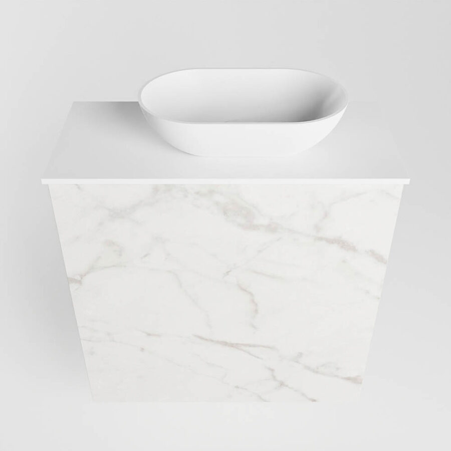 MONDIAZ FOWY toiletmeubel 50cm kleur Carrara. Waskom positie rechts kleur talc | talc. Met 1 kraangat - Afbeelding 5
