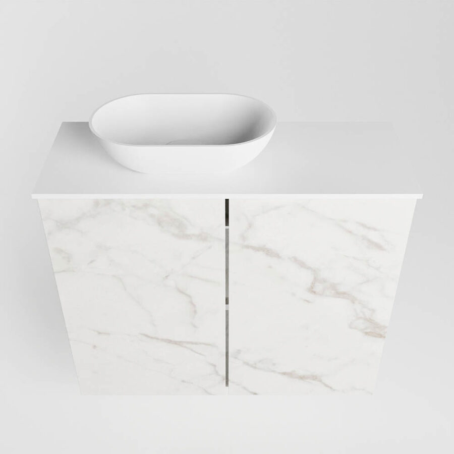 MONDIAZ FOWY toiletmeubel 60cm kleur Carrara. Waskom positie links kleur talc | talc. Met 1 kraangat - Afbeelding 5