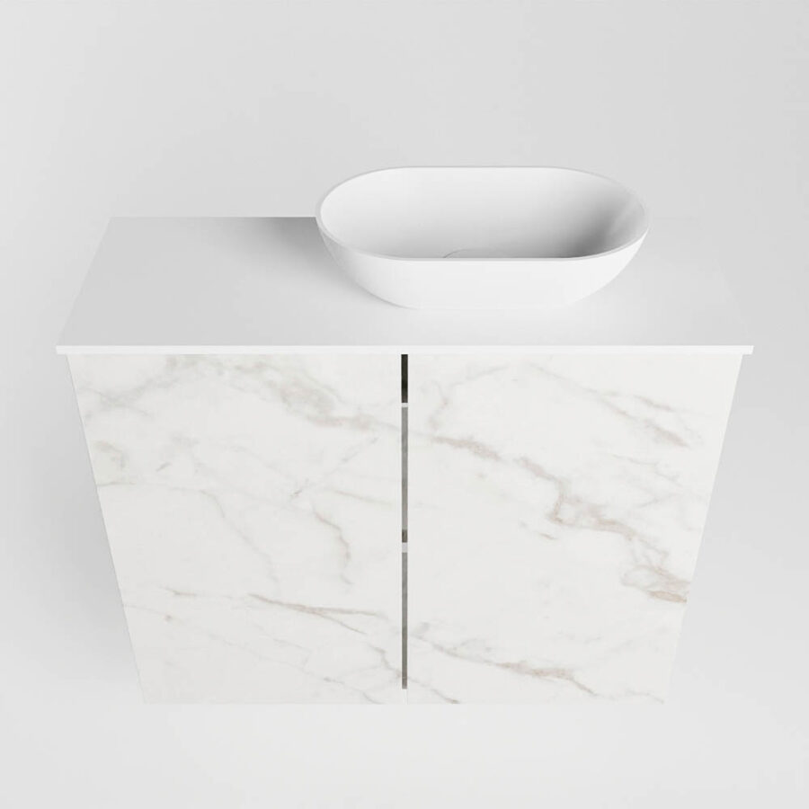 MONDIAZ FOWY toiletmeubel 60cm kleur Carrara. Waskom positie rechts kleur talc | talc. Met 1 kraangat - Afbeelding 5