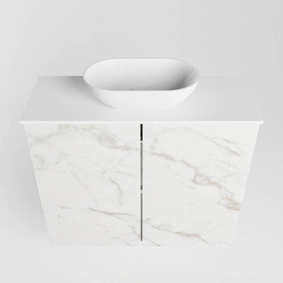 MONDIAZ FOWY toiletmeubel 60cm kleur Carrara. Waskom positie midden kleur talc | talc. Zonder kraangat - Afbeelding 5