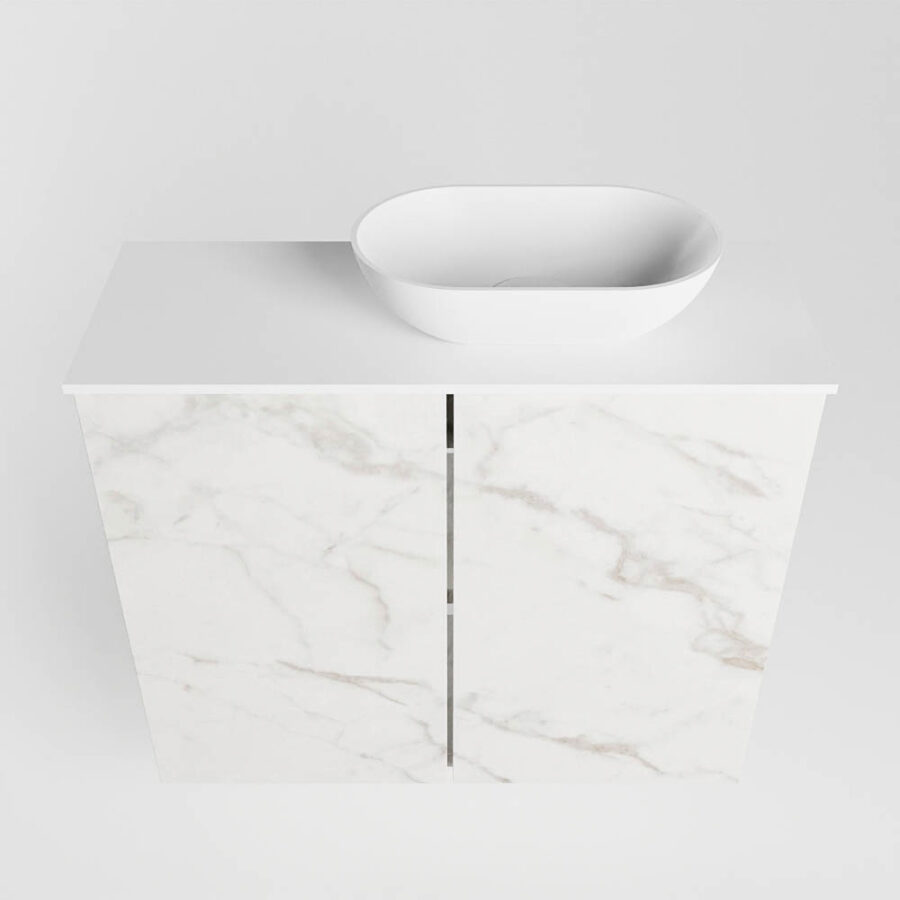 MONDIAZ FOWY toiletmeubel 60cm kleur Carrara. Waskom positie rechts kleur talc | talc. Zonder kraangat - Afbeelding 5