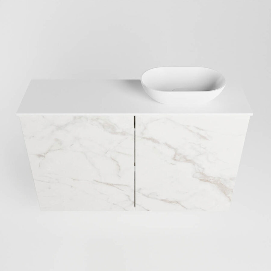MONDIAZ FOWY toiletmeubel 80cm kleur Carrara. Waskom positie rechts kleur talc | talc. Met 1 kraangat - Afbeelding 5