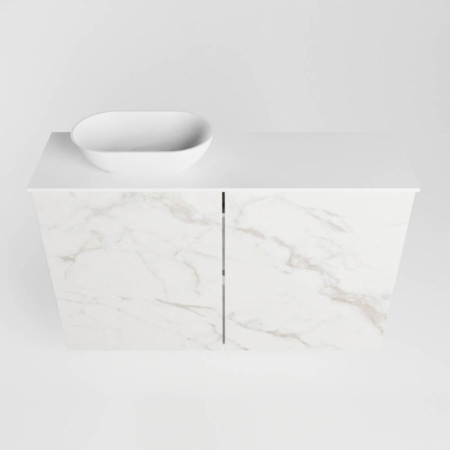 MONDIAZ FOWY toiletmeubel 80cm kleur Carrara. Waskom positie links kleur talc | talc. Zonder kraangat - Afbeelding 5