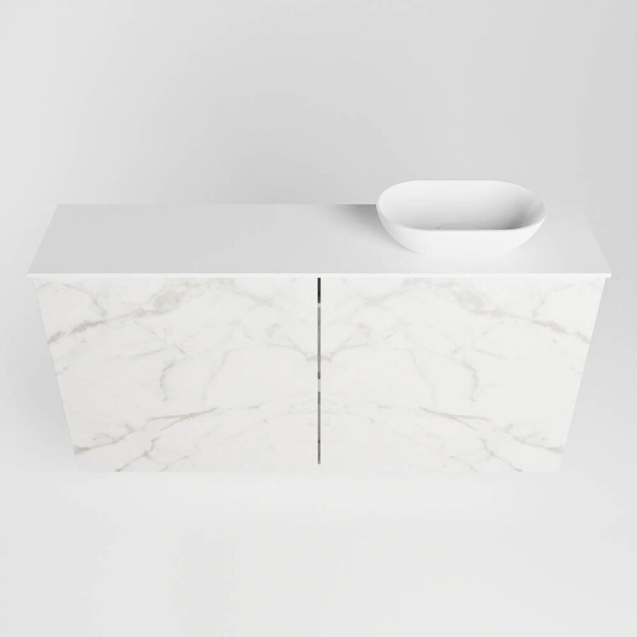 MONDIAZ FOWY toiletmeubel 100cm kleur Carrara. Waskom positie rechts kleur talc | talc. Met 1 kraangat - Afbeelding 5