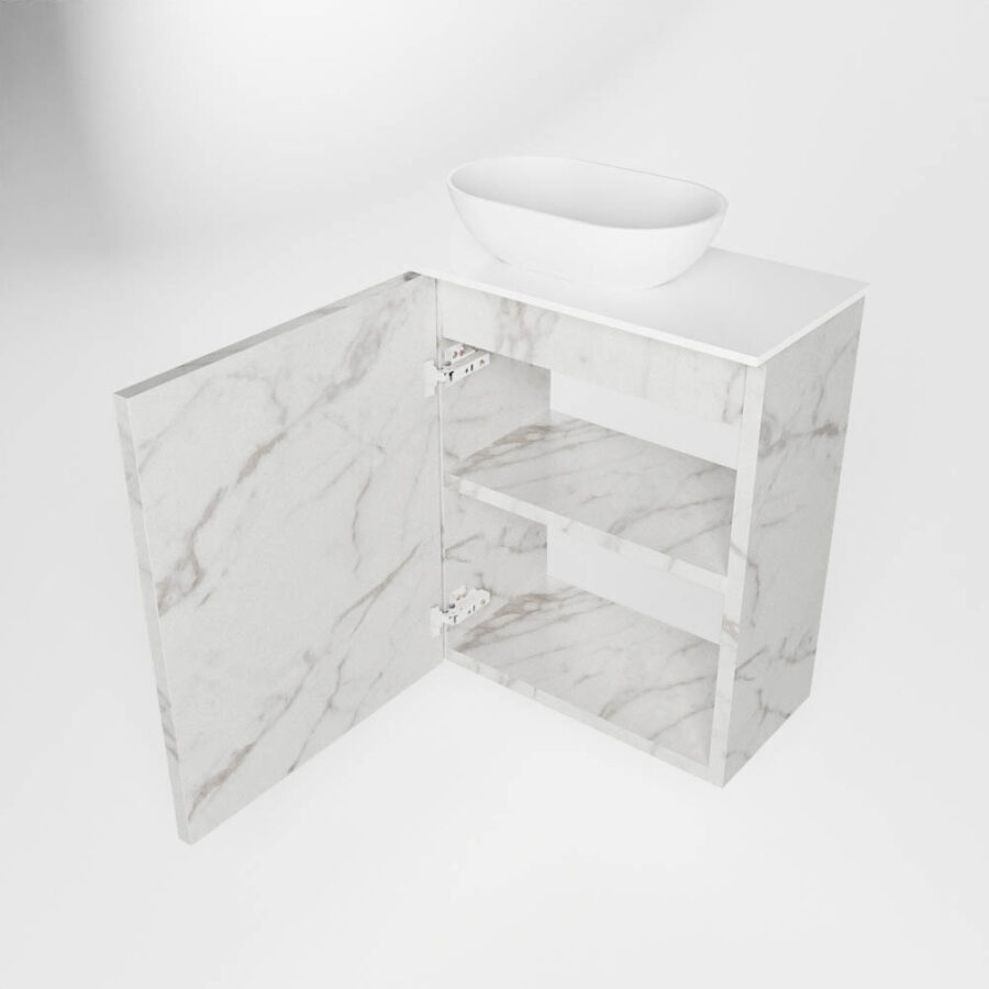 MONDIAZ FOWY toiletmeubel 40cm kleur Carrara. Waskom positie links kleur talc | talc. Met 1 kraangat - Afbeelding 6