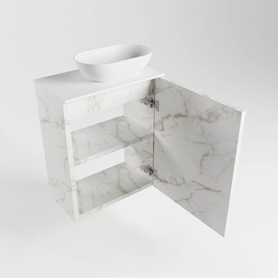 MONDIAZ FOWY toiletmeubel 40cm kleur Carrara. Waskom positie rechts kleur talc | talc. Met 1 kraangat - Afbeelding 6