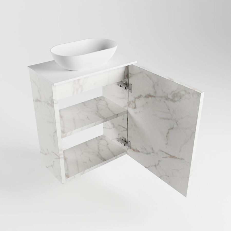 MONDIAZ FOWY toiletmeubel 40cm kleur Carrara. Waskom positie midden kleur talc | talc. Zonder kraangat - Afbeelding 6