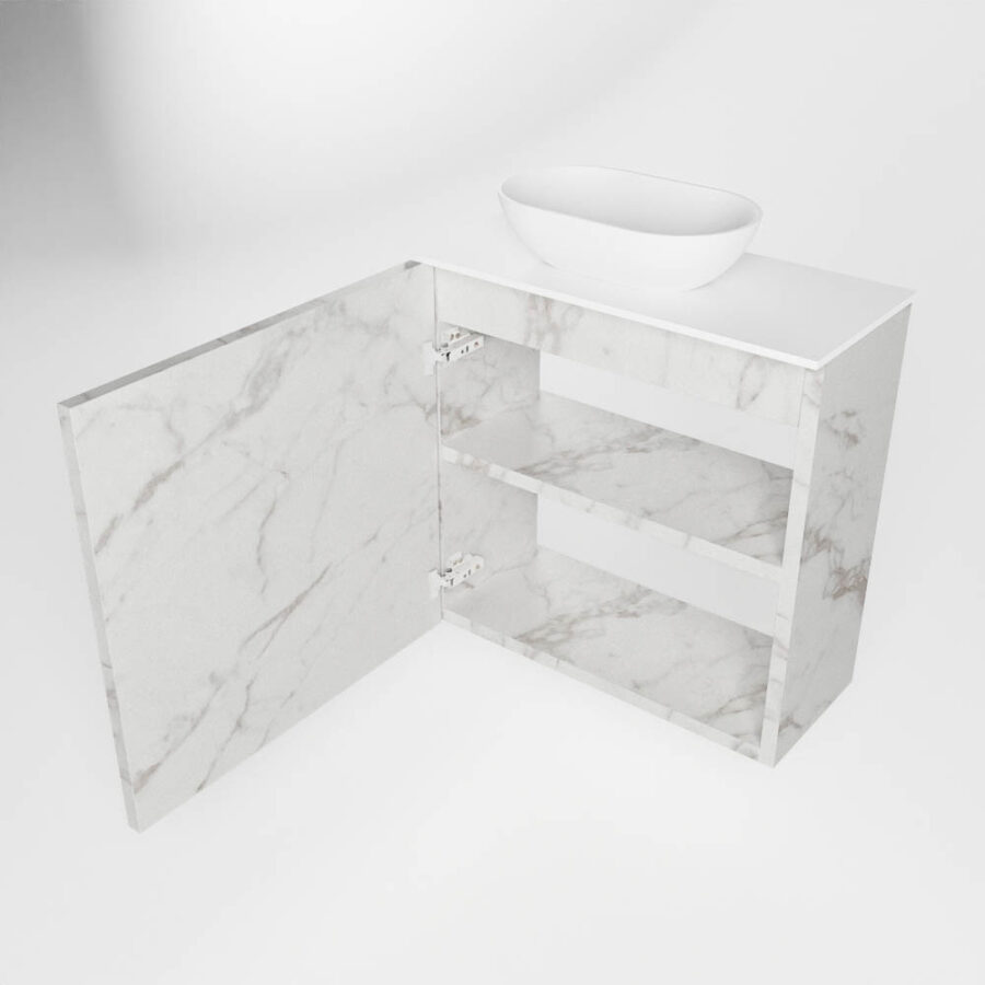 MONDIAZ FOWY toiletmeubel 50cm kleur Carrara. Waskom positie links kleur talc | talc. Met 1 kraangat - Afbeelding 6