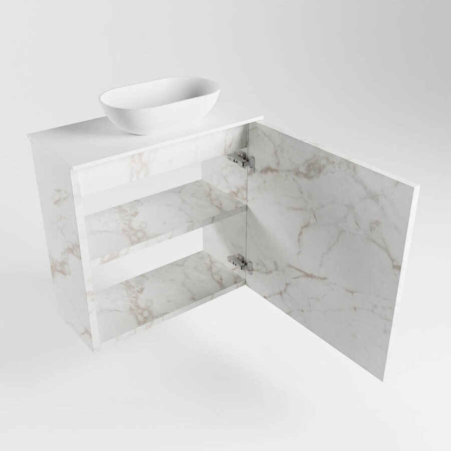 MONDIAZ FOWY toiletmeubel 50cm kleur Carrara. Waskom positie rechts kleur talc | talc. Met 1 kraangat - Afbeelding 6