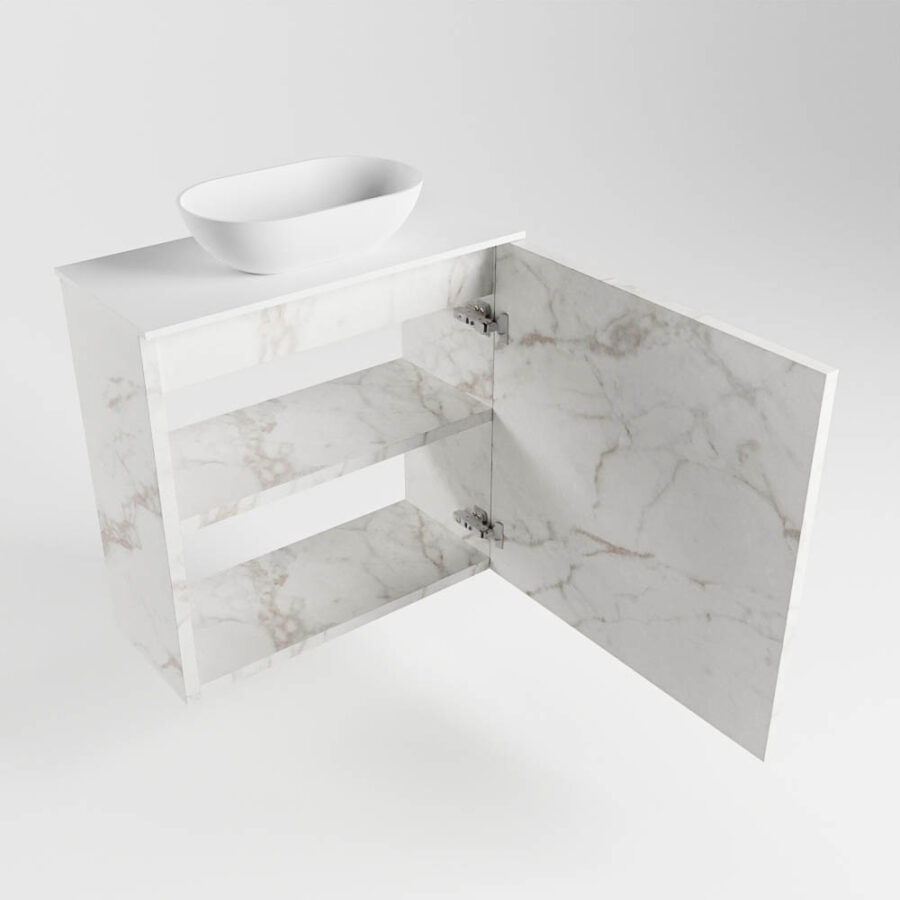 MONDIAZ FOWY toiletmeubel 50cm kleur Carrara. Waskom positie midden kleur talc | talc. Zonder kraangat - Afbeelding 6