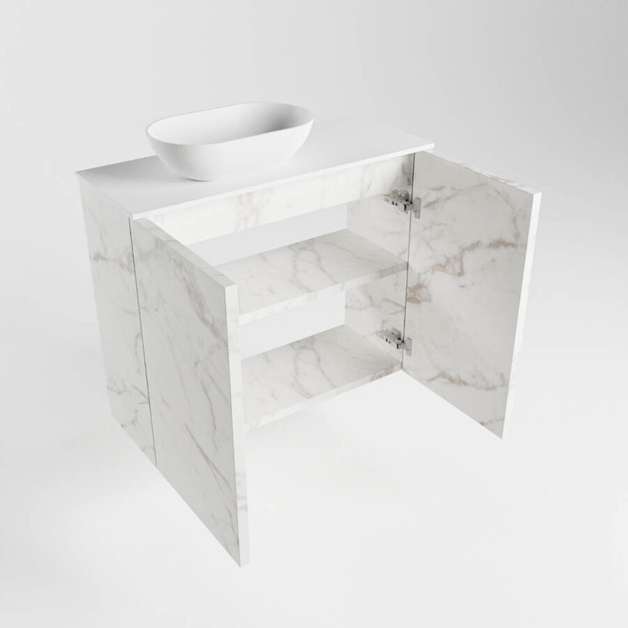 MONDIAZ FOWY toiletmeubel 60cm kleur Carrara. Waskom positie links kleur talc | talc. Met 1 kraangat - Afbeelding 6