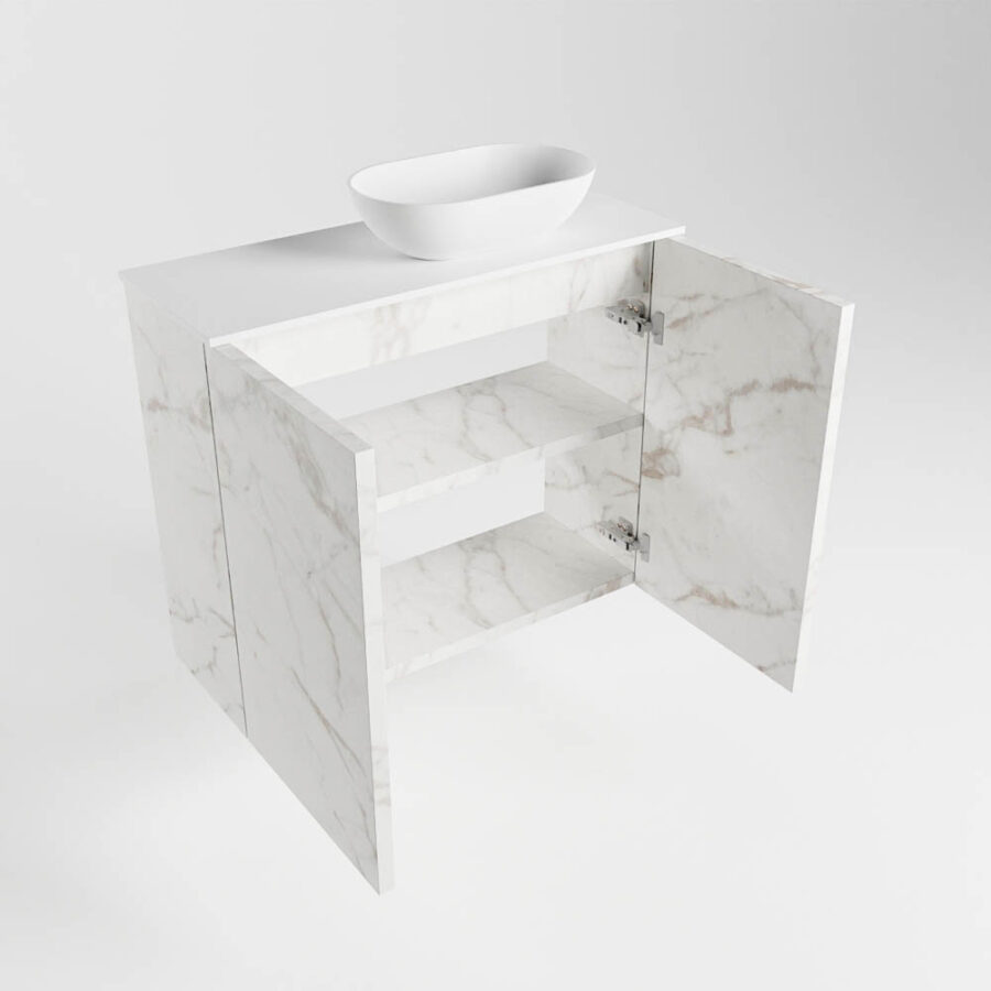MONDIAZ FOWY toiletmeubel 60cm kleur Carrara. Waskom positie rechts kleur talc | talc. Met 1 kraangat - Afbeelding 6