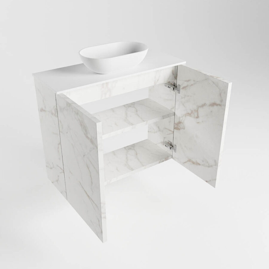 MONDIAZ FOWY toiletmeubel 60cm kleur Carrara. Waskom positie midden kleur talc | talc. Zonder kraangat - Afbeelding 6