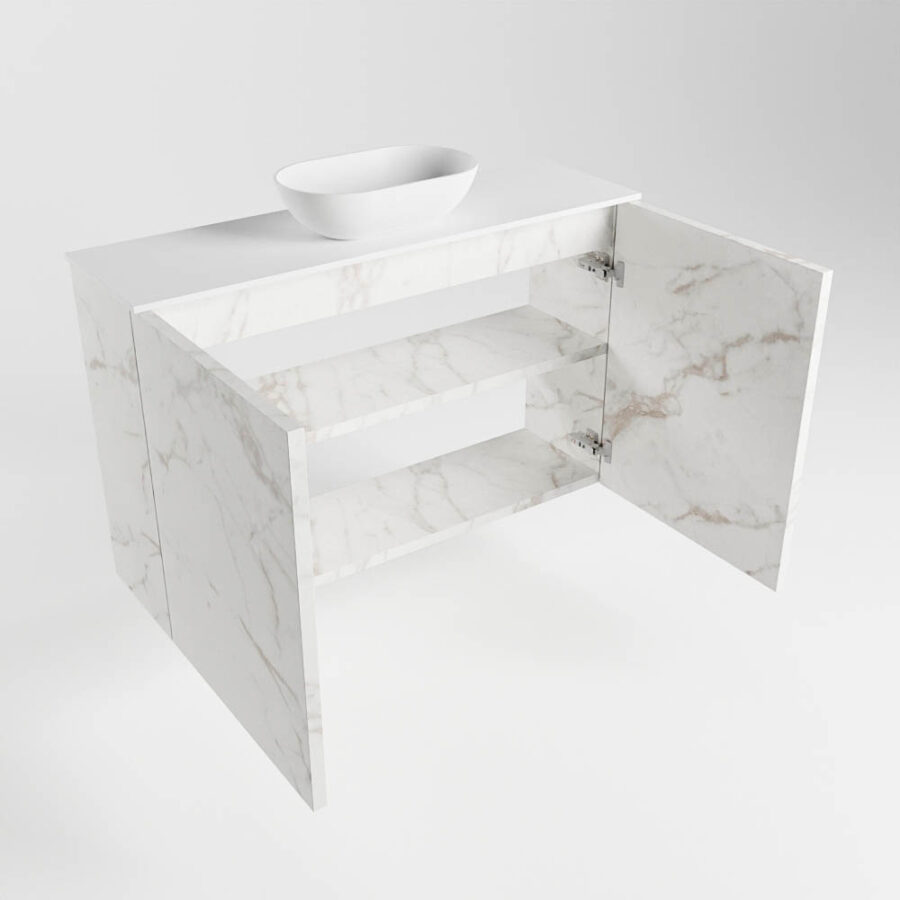MONDIAZ FOWY toiletmeubel 80cm kleur Carrara. Waskom positie midden kleur talc | talc. Met 1 kraangat - Afbeelding 6