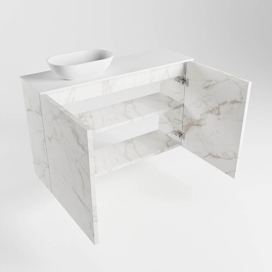 MONDIAZ FOWY toiletmeubel 80cm kleur Carrara. Waskom positie links kleur talc | talc. Met 1 kraangat - Afbeelding 6