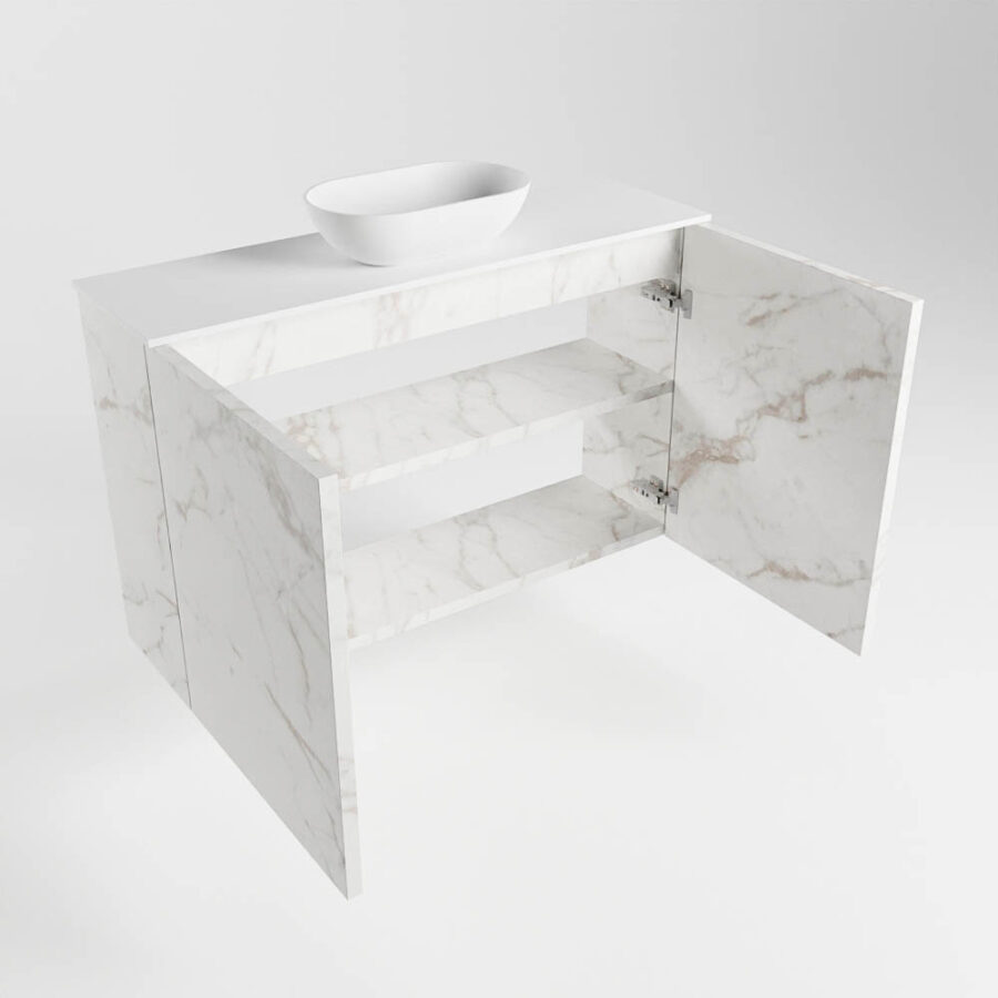 MONDIAZ FOWY toiletmeubel 80cm kleur Carrara. Waskom positie midden kleur talc | talc. Zonder kraangat - Afbeelding 6