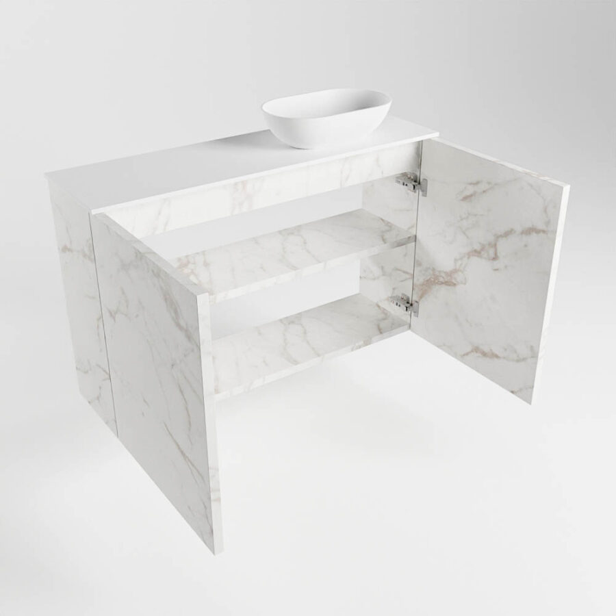 MONDIAZ FOWY toiletmeubel 80cm kleur Carrara. Waskom positie rechts kleur talc | talc. Zonder kraangat - Afbeelding 6