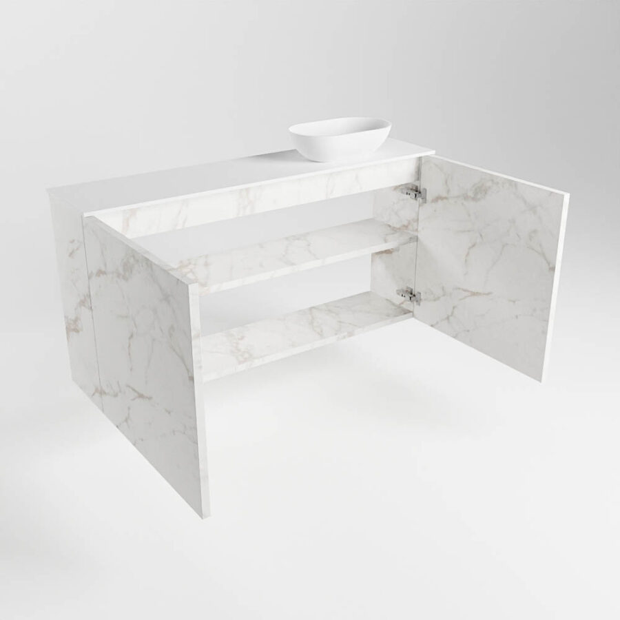 MONDIAZ FOWY toiletmeubel 100cm kleur Carrara. Waskom positie rechts kleur talc | talc. Met 1 kraangat - Afbeelding 6