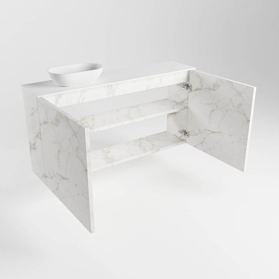 MONDIAZ FOWY toiletmeubel 100cm kleur Carrara. Waskom positie links kleur talc | talc. Zonder kraangat - Afbeelding 6