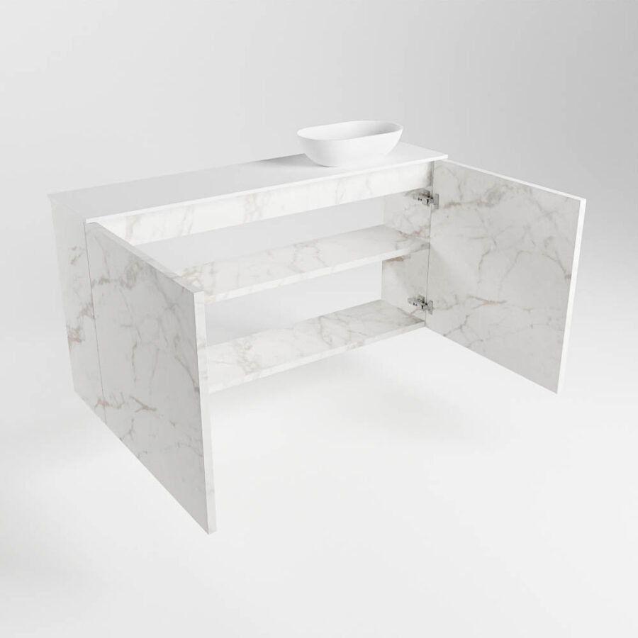 MONDIAZ FOWY toiletmeubel 100cm kleur Carrara. Waskom positie rechts kleur talc | talc. Zonder kraangat - Afbeelding 6