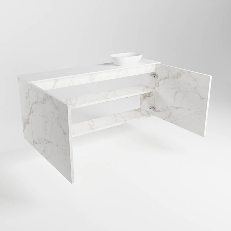 MONDIAZ FOWY toiletmeubel 120cm kleur Carrara. Waskom positie rechts kleur talc | talc. Met 1 kraangat - Afbeelding 6