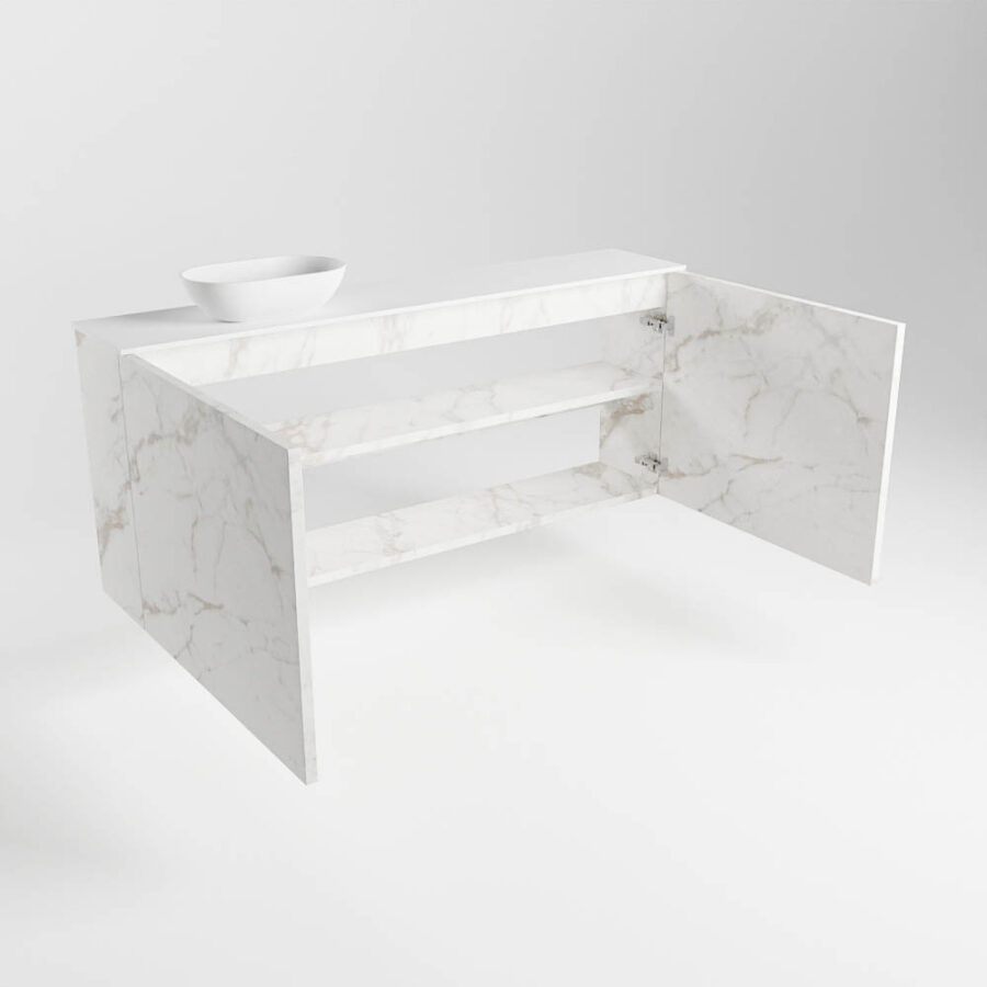 MONDIAZ FOWY toiletmeubel 120cm kleur Carrara. Waskom positie links kleur talc | talc. Zonder kraangat - Afbeelding 6