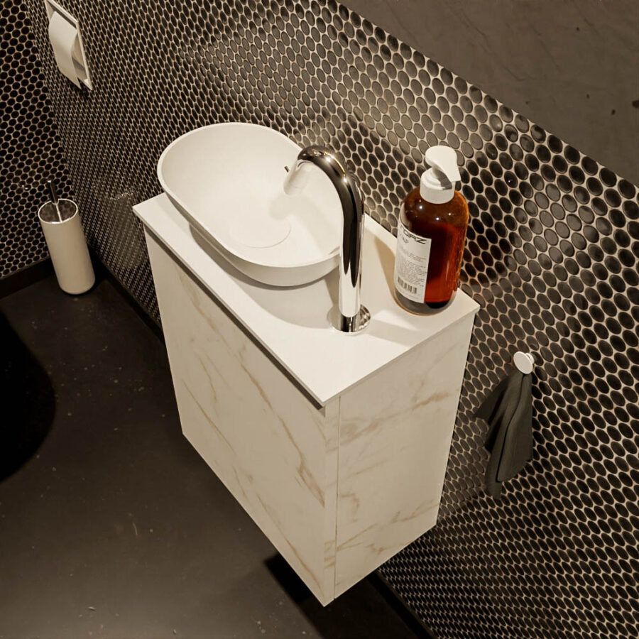 MONDIAZ FOWY toiletmeubel 40cm kleur Carrara. Waskom positie links kleur talc | talc. Met 1 kraangat - Afbeelding 3