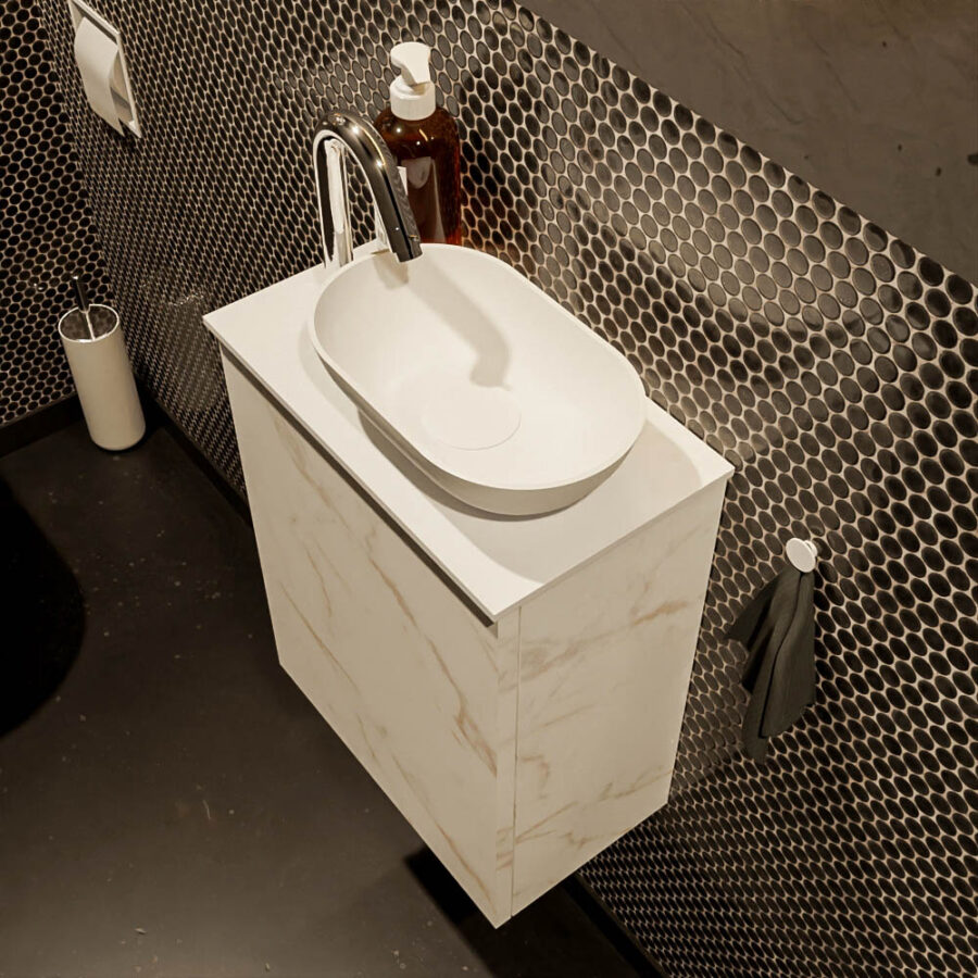 MONDIAZ FOWY toiletmeubel 40cm kleur Carrara. Waskom positie rechts kleur talc | talc. Met 1 kraangat - Afbeelding 3