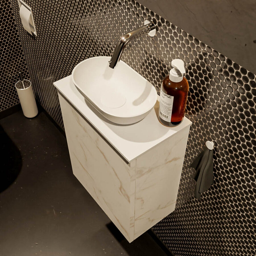 MONDIAZ FOWY toiletmeubel 40cm kleur Carrara. Waskom positie midden kleur talc | talc. Zonder kraangat - Afbeelding 3