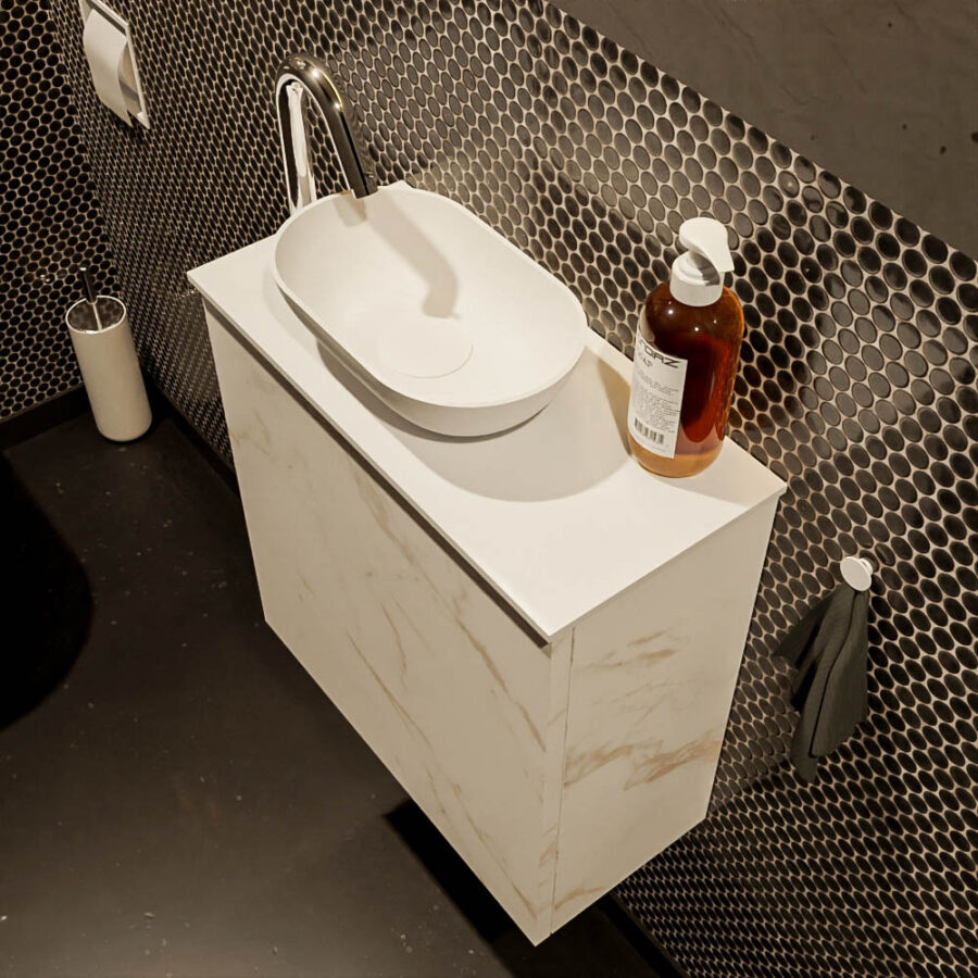 MONDIAZ FOWY toiletmeubel 50cm kleur Carrara. Waskom positie links kleur talc | talc. Met 1 kraangat - Afbeelding 3