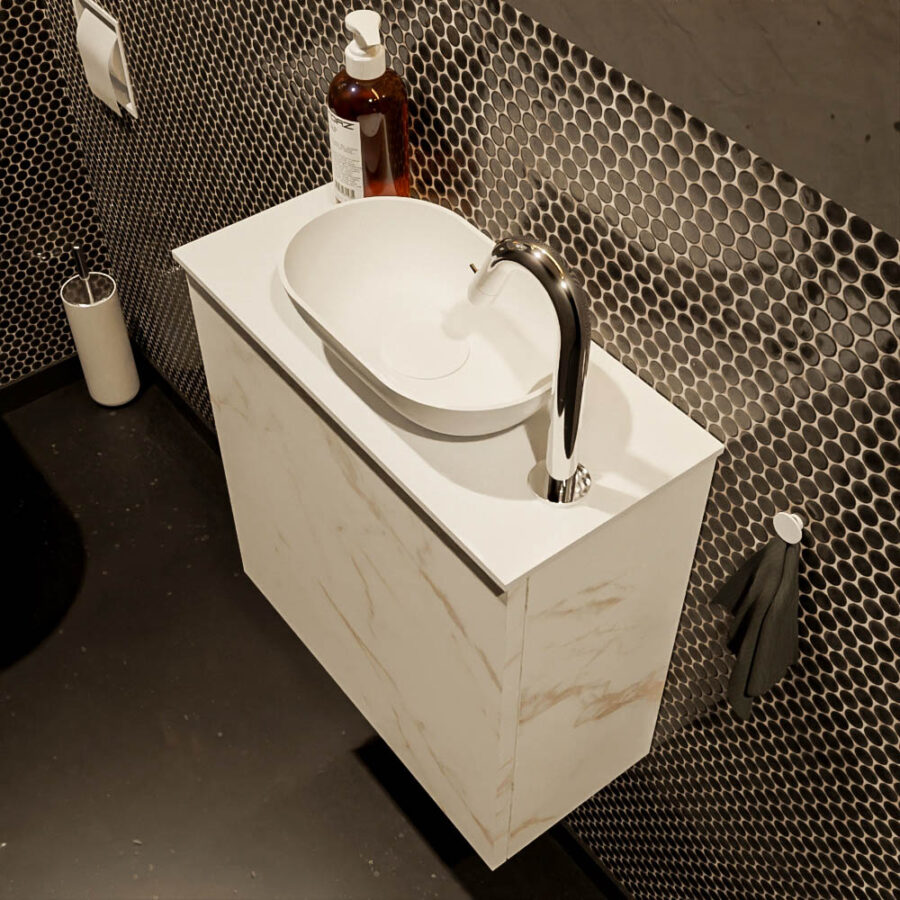 MONDIAZ FOWY toiletmeubel 50cm kleur Carrara. Waskom positie rechts kleur talc | talc. Met 1 kraangat - Afbeelding 3