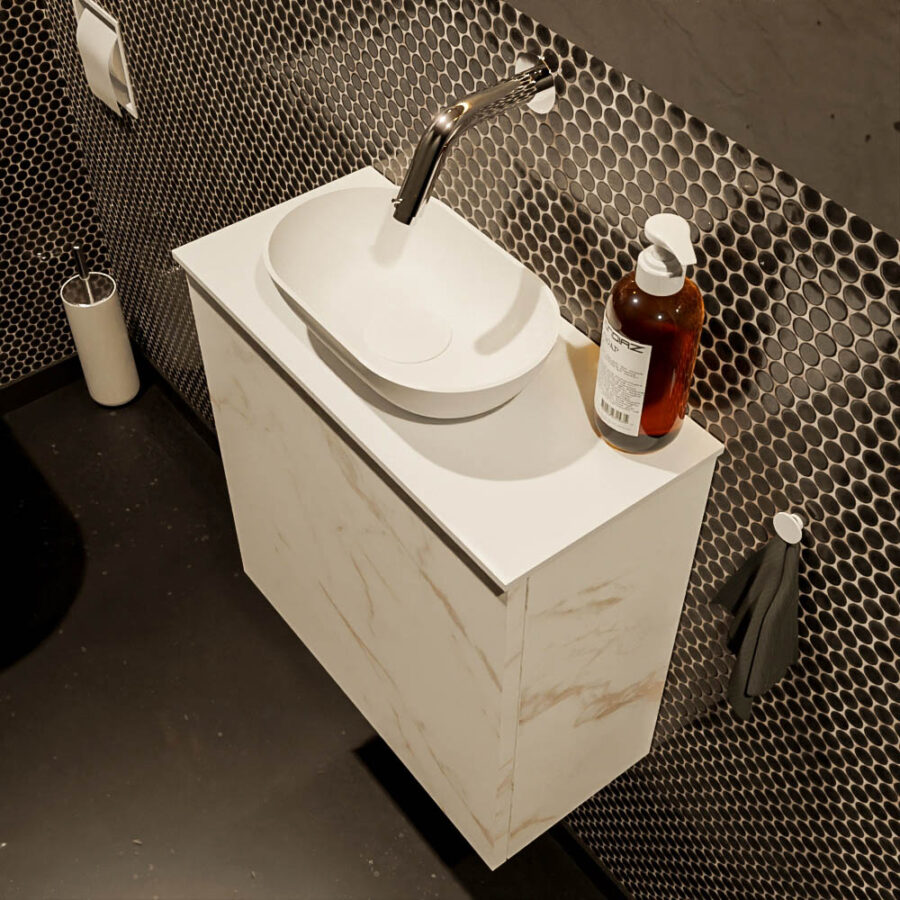 MONDIAZ FOWY toiletmeubel 50cm kleur Carrara. Waskom positie midden kleur talc | talc. Zonder kraangat - Afbeelding 3