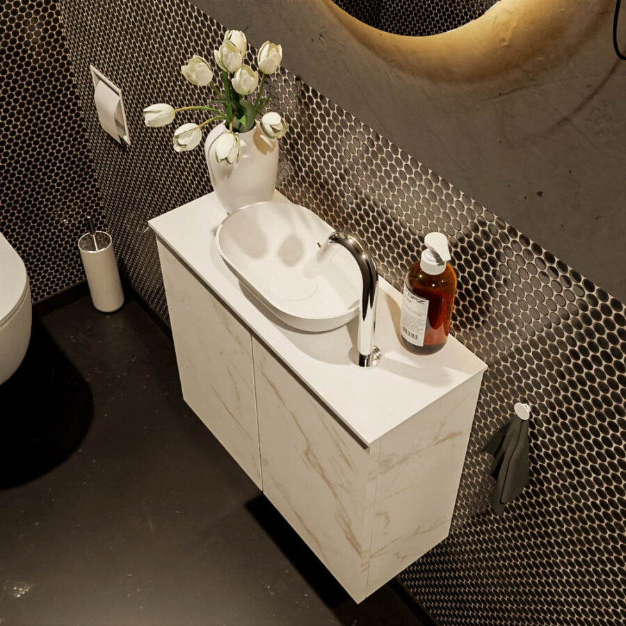 MONDIAZ FOWY toiletmeubel 60cm kleur Carrara. Waskom positie midden kleur talc | talc. Met 1 kraangat - Afbeelding 3