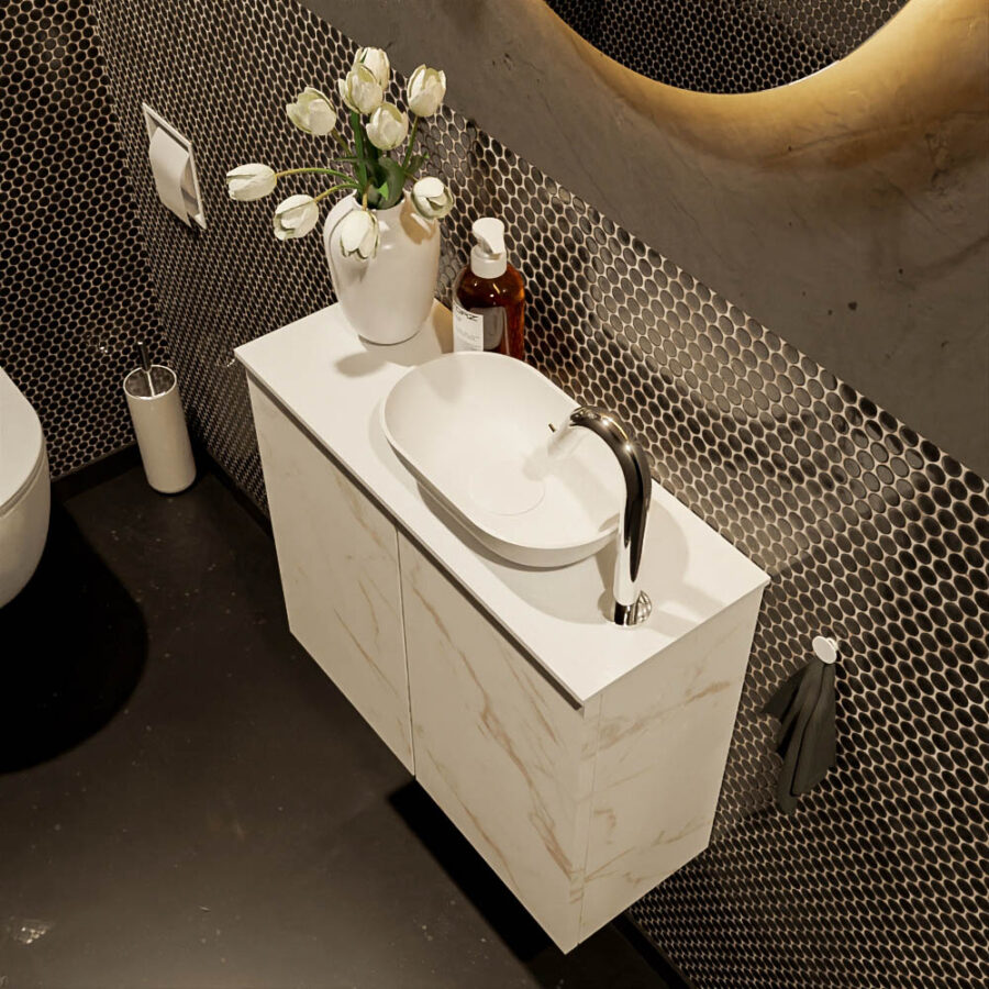MONDIAZ FOWY toiletmeubel 60cm kleur Carrara. Waskom positie rechts kleur talc | talc. Met 1 kraangat - Afbeelding 3