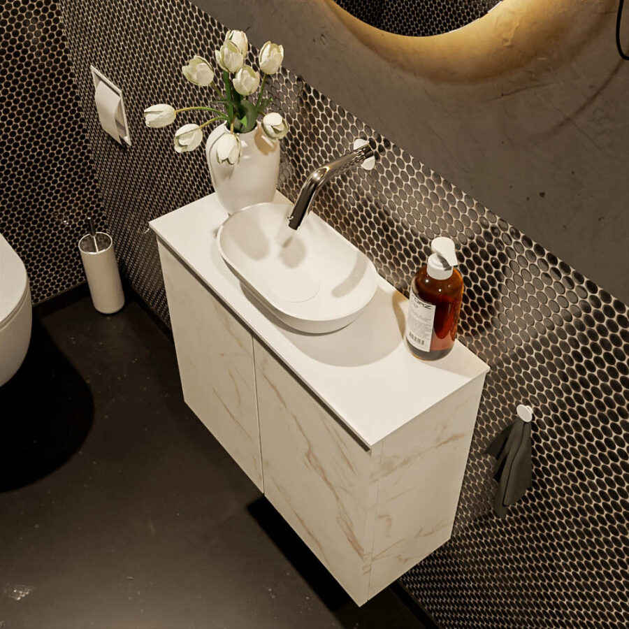 MONDIAZ FOWY toiletmeubel 60cm kleur Carrara. Waskom positie midden kleur talc | talc. Zonder kraangat - Afbeelding 3