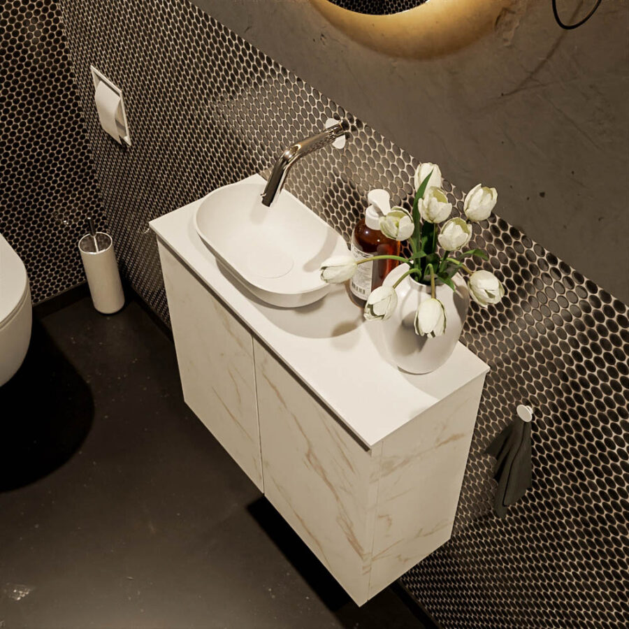 MONDIAZ FOWY toiletmeubel 60cm kleur Carrara. Waskom positie links kleur talc | talc. Zonder kraangat - Afbeelding 3
