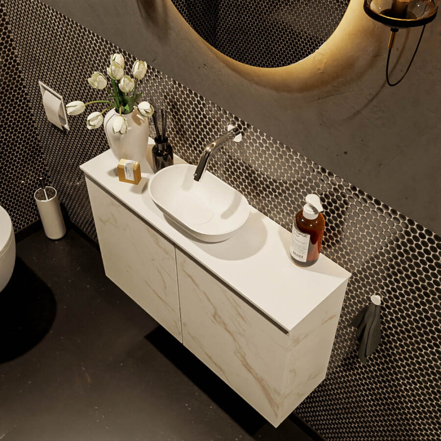 MONDIAZ FOWY toiletmeubel 80cm kleur Carrara. Waskom positie midden kleur talc | talc. Zonder kraangat - Afbeelding 3